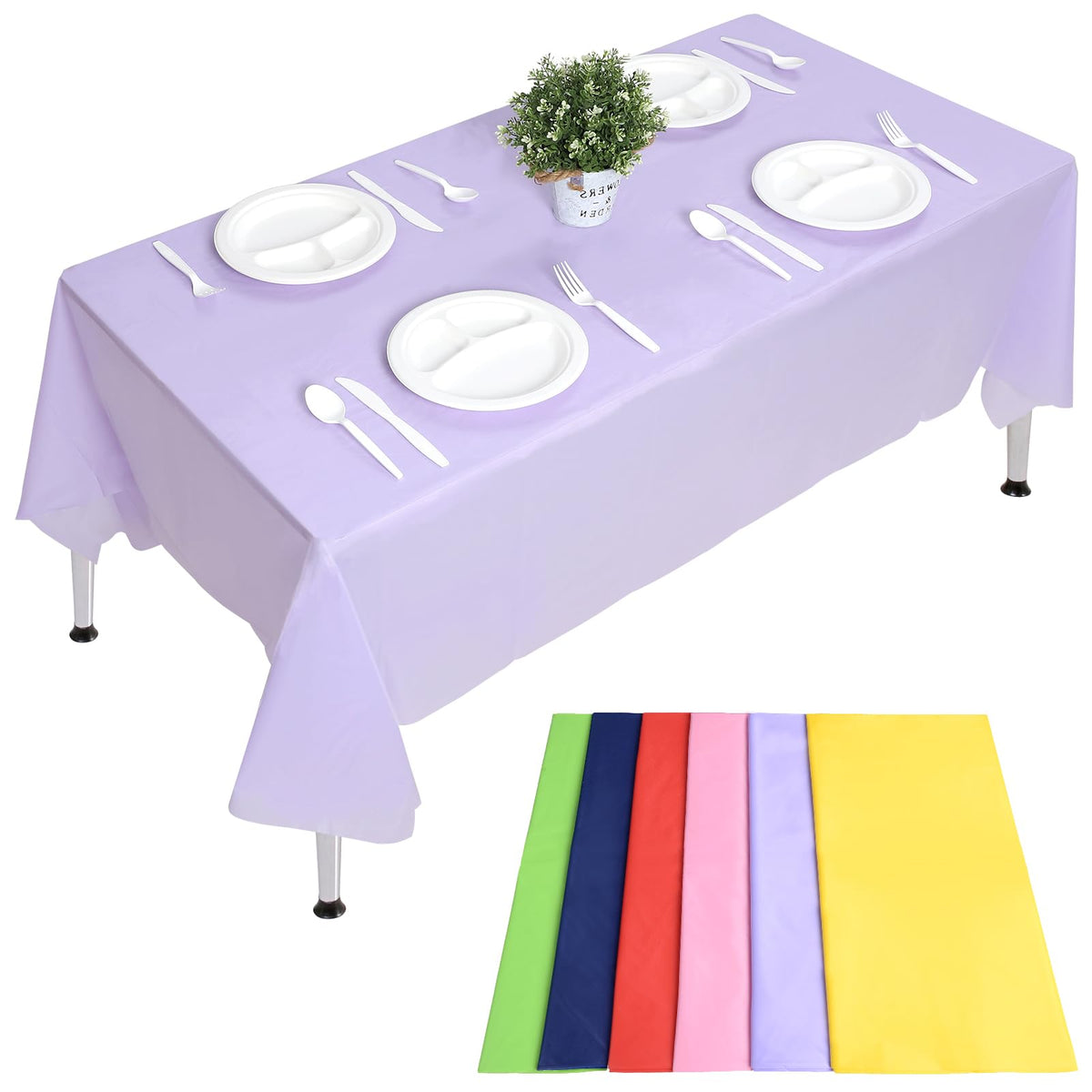 EDI Disposable Round Tablecloths - 12 Pack, Assorted Colors, Plastic, Spill & Stain Resistant, 81" x 84"