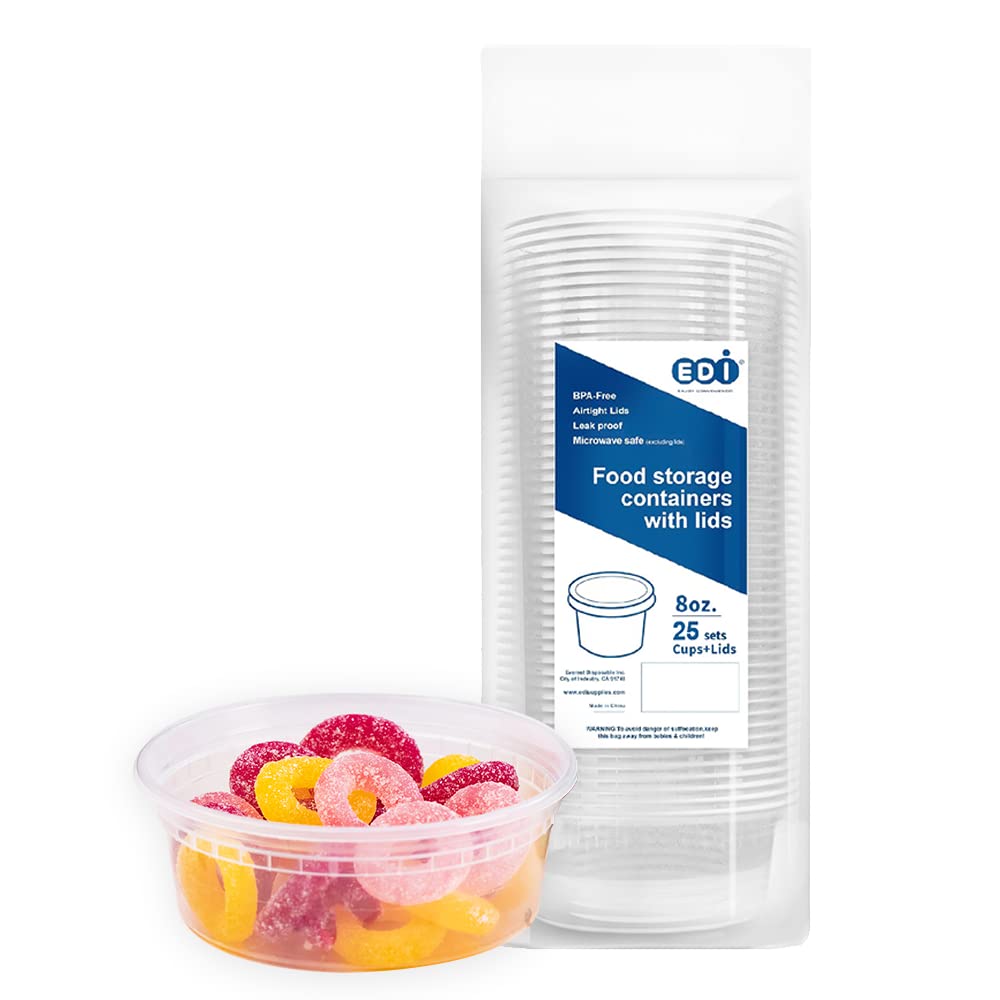 EDI [16 OZ, 25 Sets] Plastic Deli Food Storage Containers with Airtight Lids | Microwave-, Freezer-, Dishwasher-Safe | BPA Free | Heavy-Duty | Meal Prep | Leakproof | Recyclable