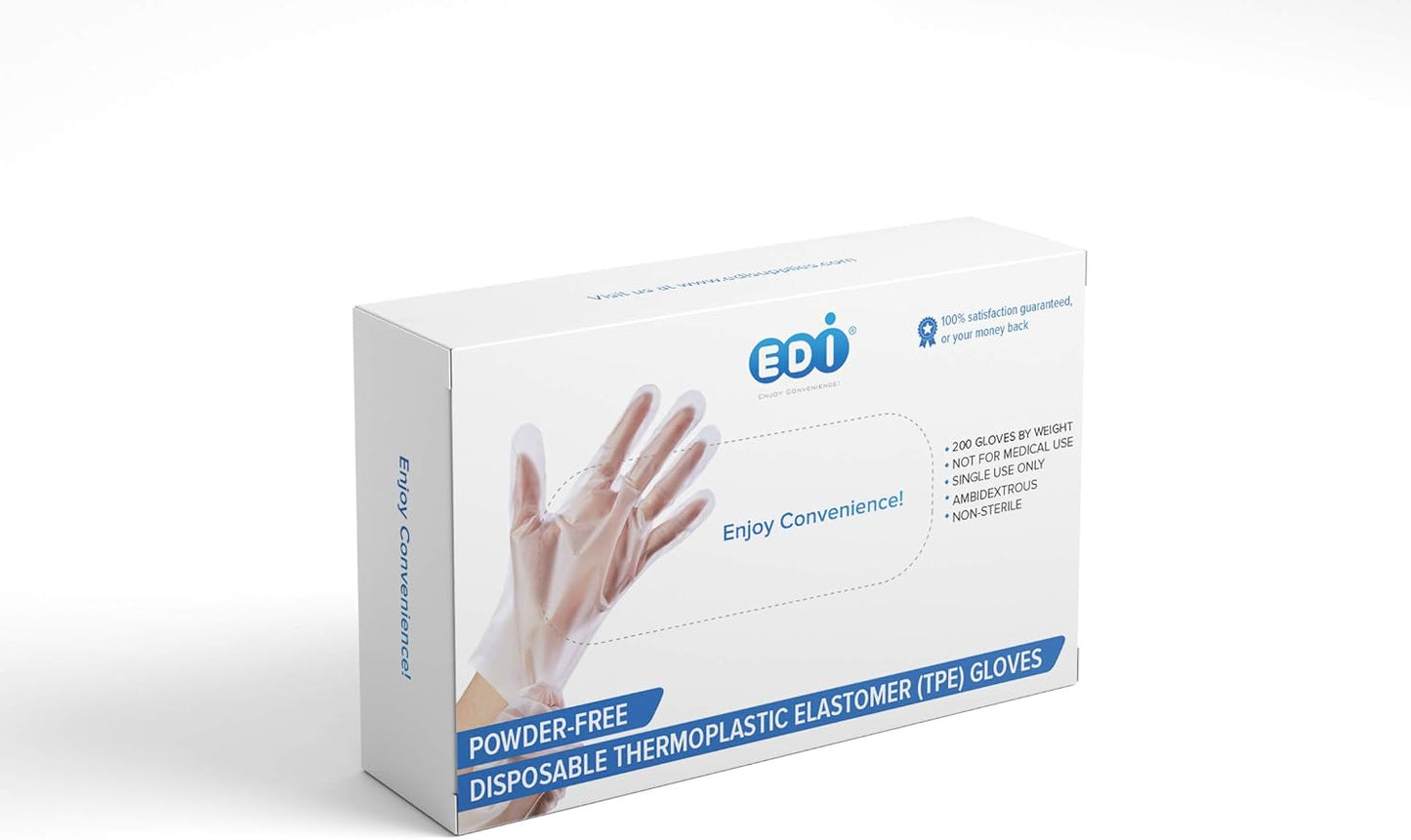 EDI Stretchable Plastic TPE Food Service Gloves (200 pcs) (Clear) – Powder-Free, Latex-Free