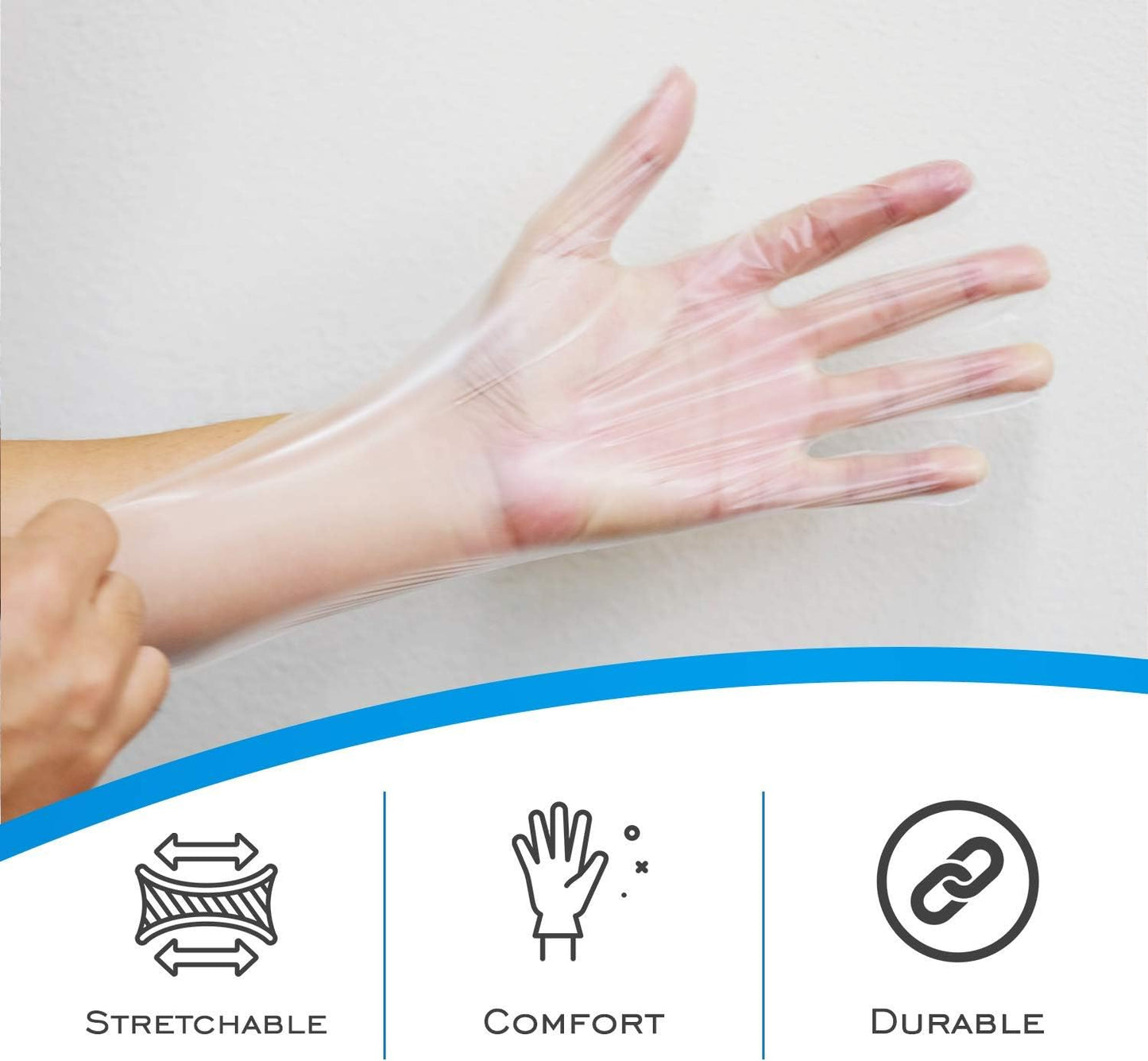 EDI Stretchable Plastic TPE Food Service Gloves (200 pcs) (Clear) – Powder-Free, Latex-Free