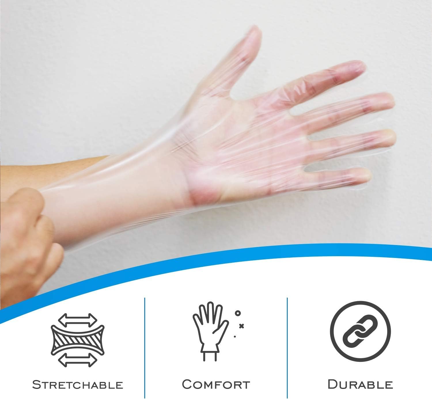 EDI Stretchable Plastic TPE Food Service Gloves (200 pcs) (Clear) – Powder-Free, Latex-Free