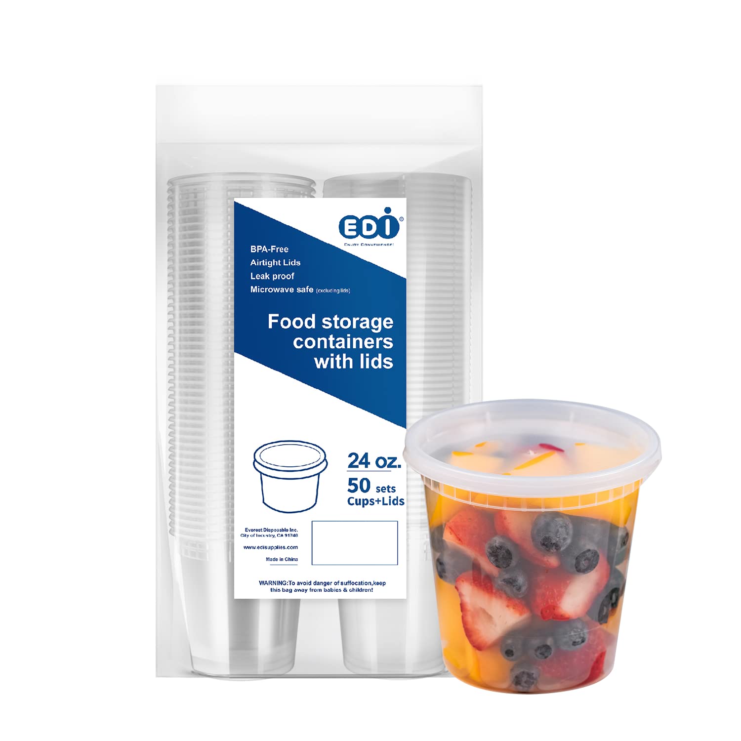 EDI [8 OZ, 50 Sets] Plastic Deli Food Storage Containers with Airtight Lids | Microwave-, Freezer-, Dishwasher-Safe | BPA Free | Heavy-Duty | Meal Prep | Leakproof | Recyclable