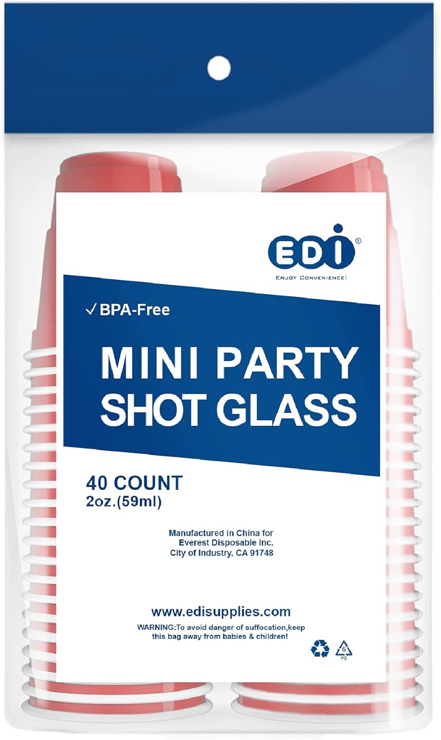 EDI Disposable Red Plastic Mini Party Shot Glasses (2 oz) (40)