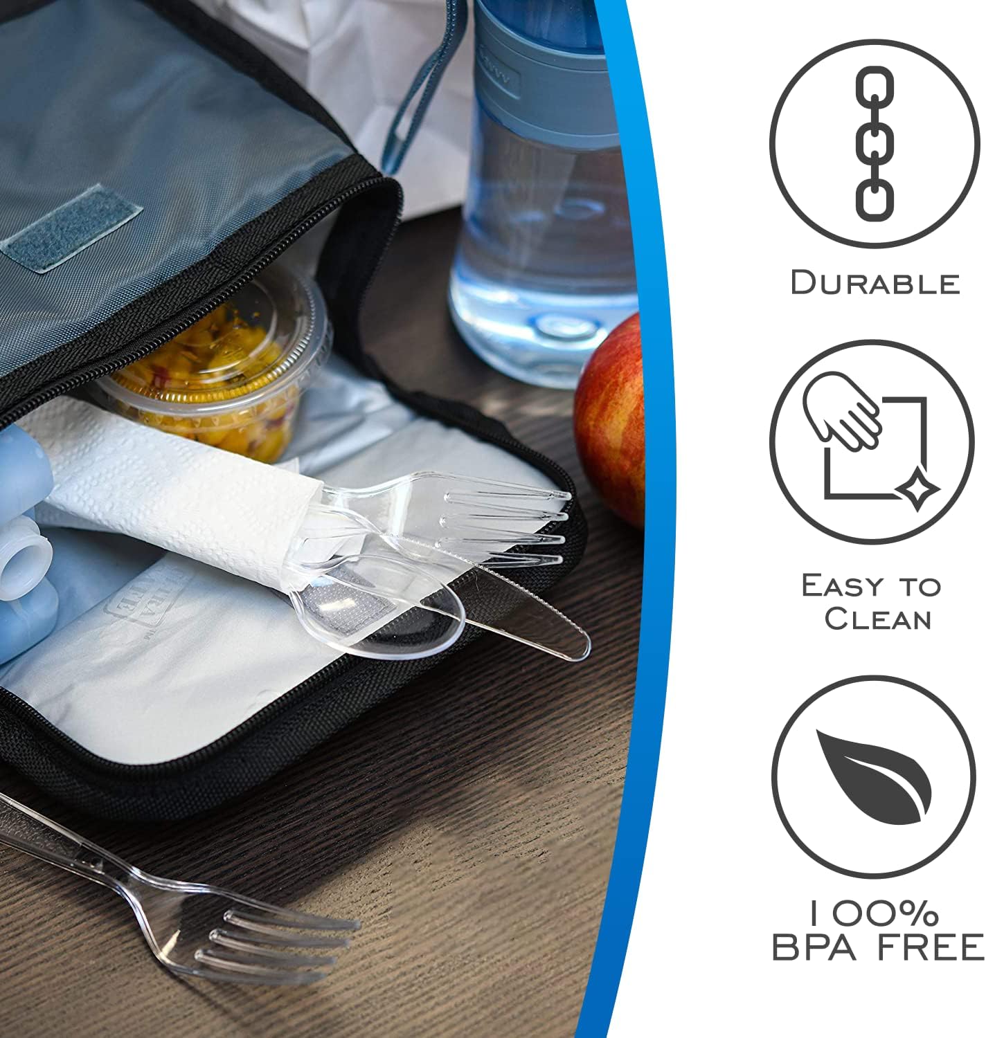 EDI Clear Disposable Plastic Cutlery Set - 96 Piece Assorted: 32 Forks, 32 Knives, 32 Spoons | Heavy-Duty, BPA-Free, Reusable | Clear Plastic Fork and Knife Set