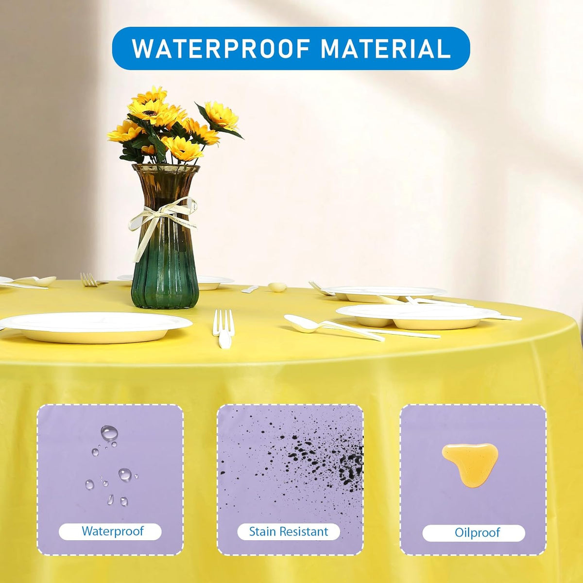 EDI Disposable Round Tablecloths - 12 Pack, Assorted Colors, Plastic, Spill & Stain Resistant, 81" x 84"