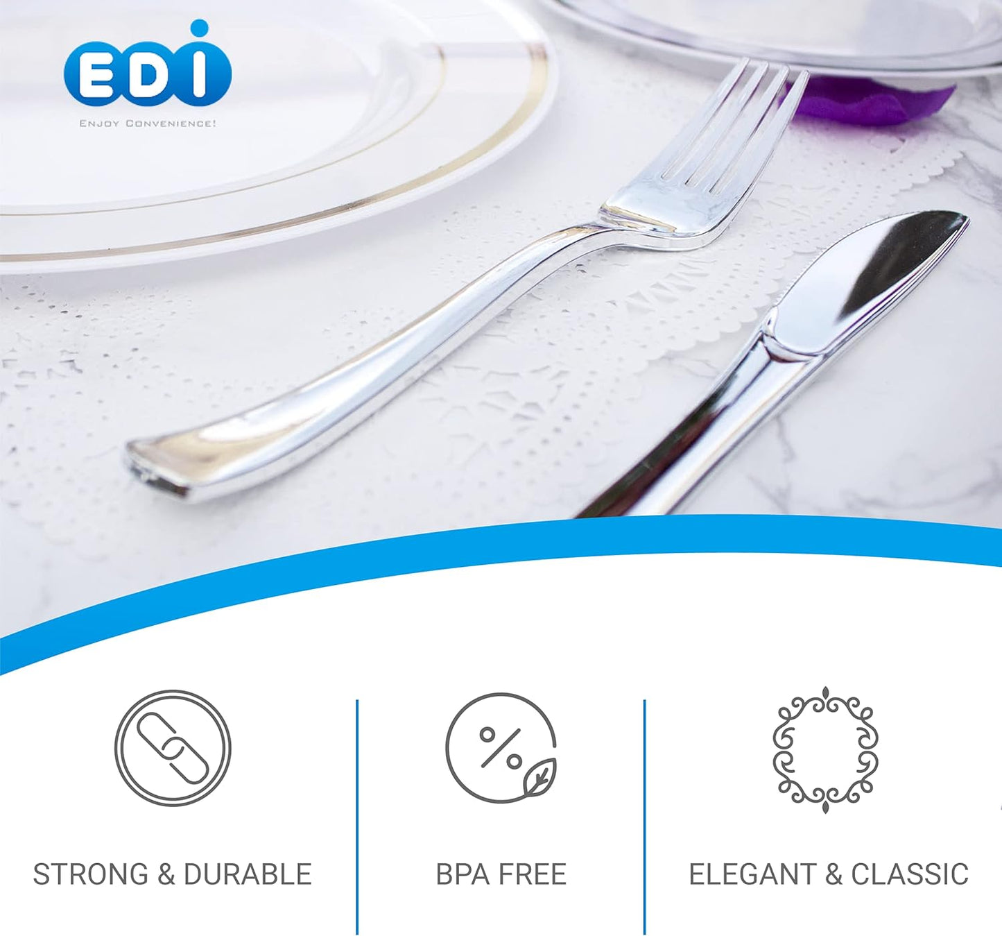 EDI [160 Piece] Silver Disposable Plastic Cutlery Set, Assorted - 80 Forks, 40 Knives, 40 Spoons | Extra Heavy-Weight