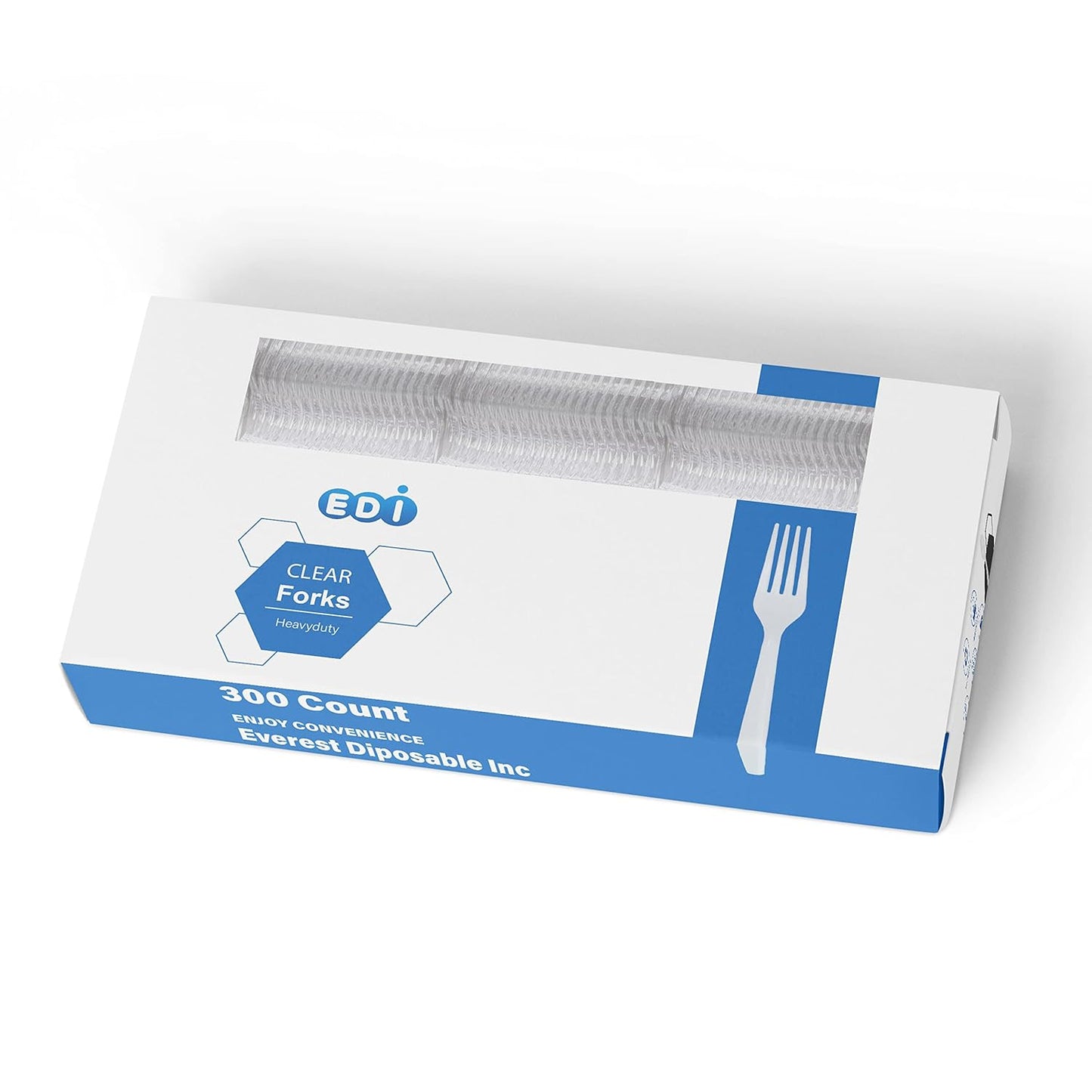 EDI Heavy-Duty Clear Disposable Plastic Forks, 300 count, BPA-Free, Recyclable, Reusable, Durable Cutlery for Parties