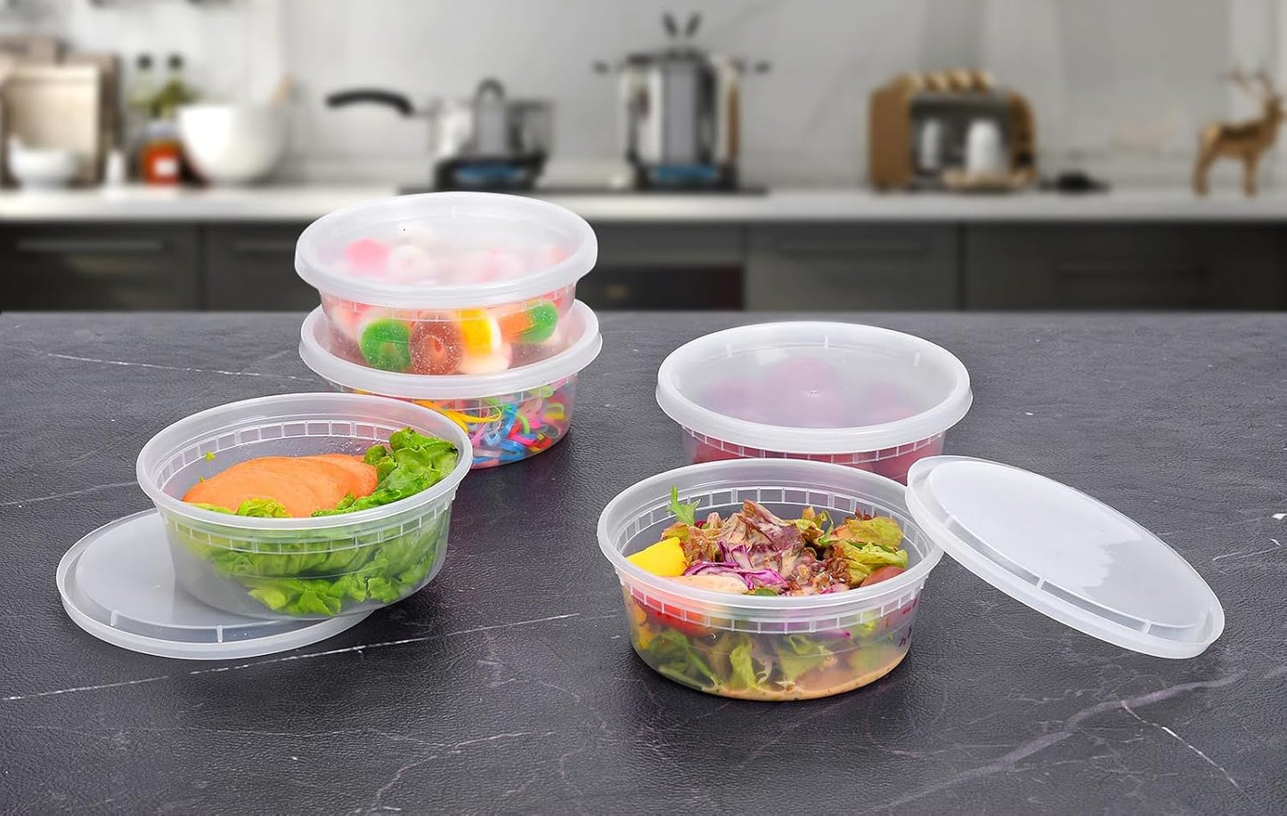 EDI Plastic Deli Food Storage Containers - 8 oz (20 sets), 16 oz (20 sets), 32 oz (10 sets) with Airtight Lids, Deli Containers Bundle
