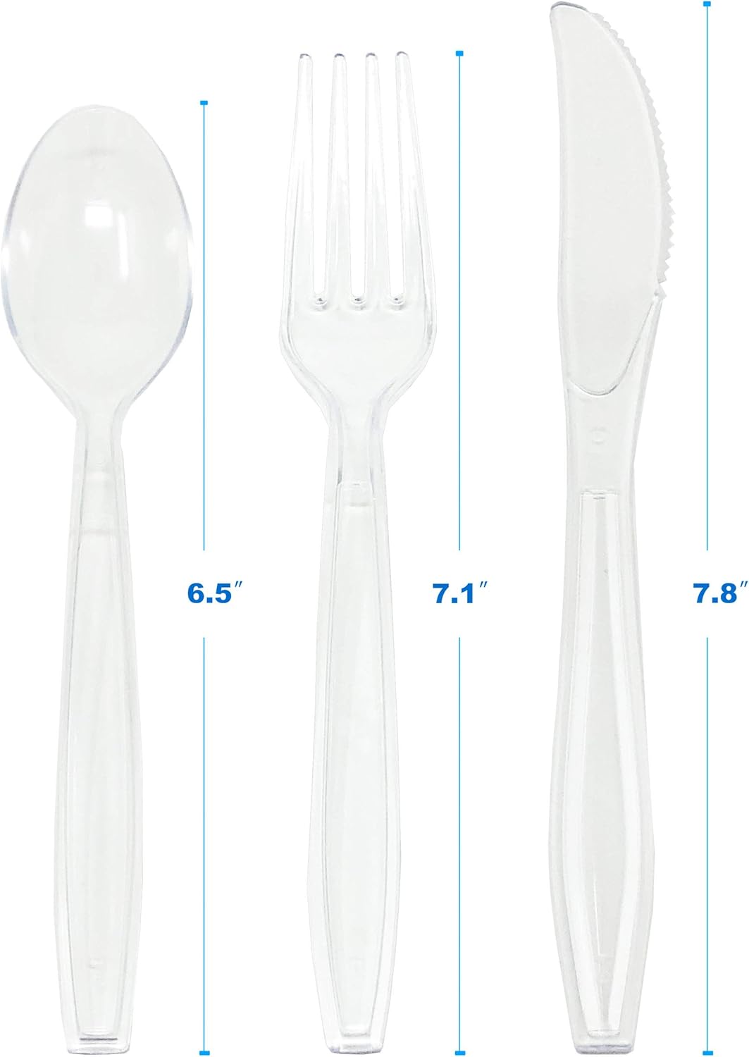 EDI Clear Disposable Plastic Cutlery Set - 96 Piece Assorted: 32 Forks, 32 Knives, 32 Spoons | Heavy-Duty, BPA-Free, Reusable | Clear Plastic Fork and Knife Set