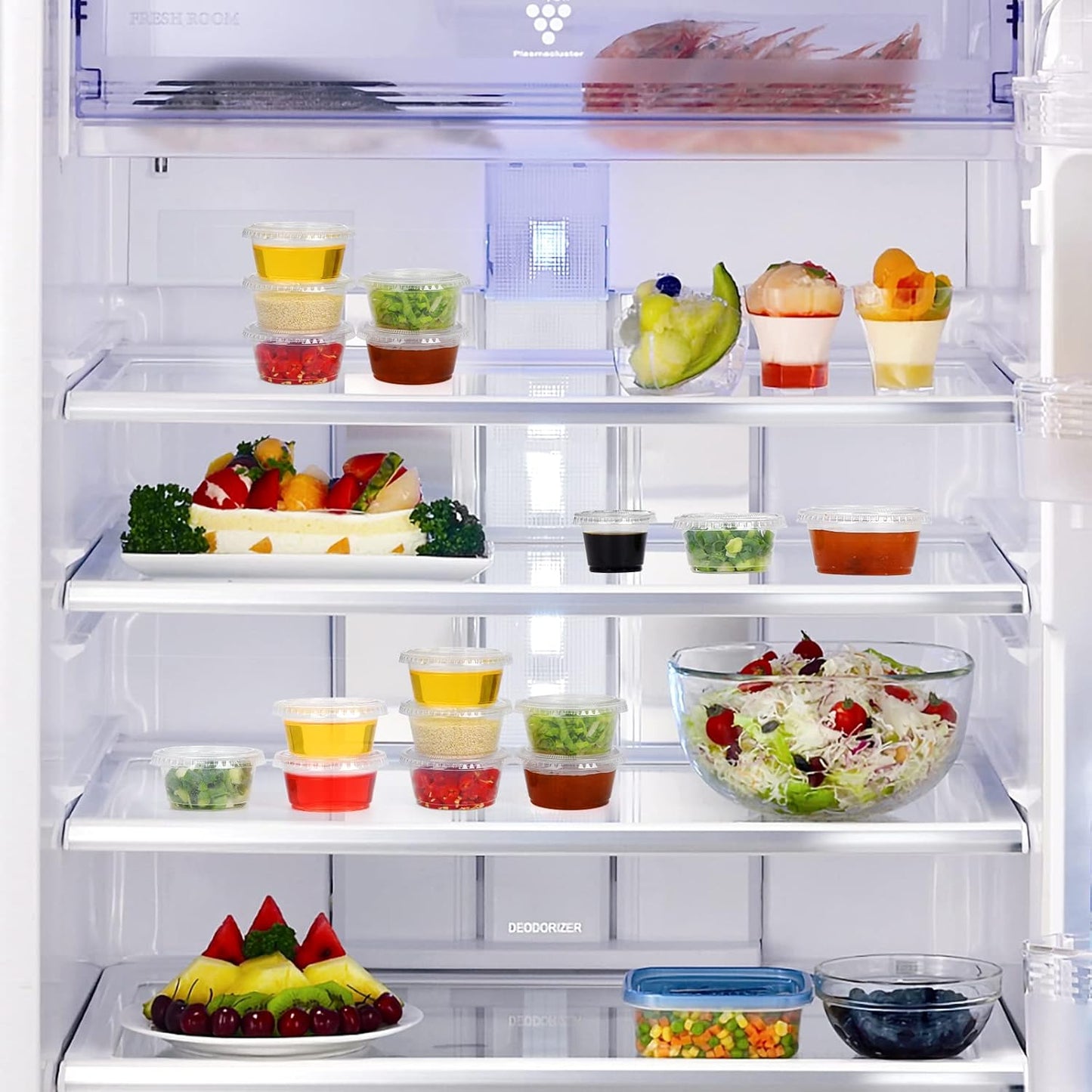 EDI Clear Disposable Plastic Portion Cups with Leakproof Lids - 50 Sets, 3.25 OZ, BPA Free, Recyclable - Jello Shot, Condiment & Dipping Sauce, Souffle Cups