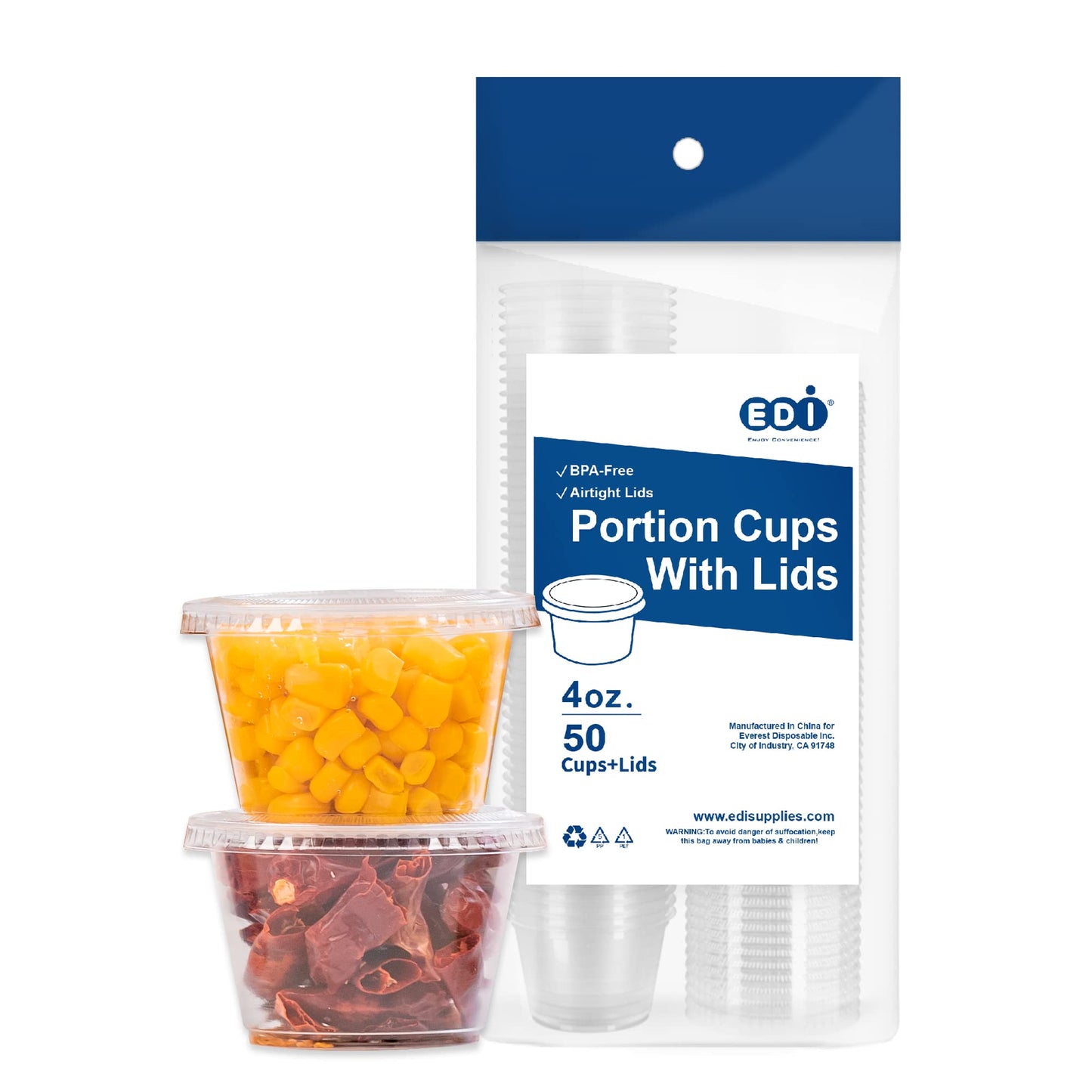 EDI Clear Disposable Plastic Portion Cups with Leakproof Lids - 50 Sets, 3.25 OZ, BPA Free, Recyclable - Jello Shot, Condiment & Dipping Sauce, Souffle Cups