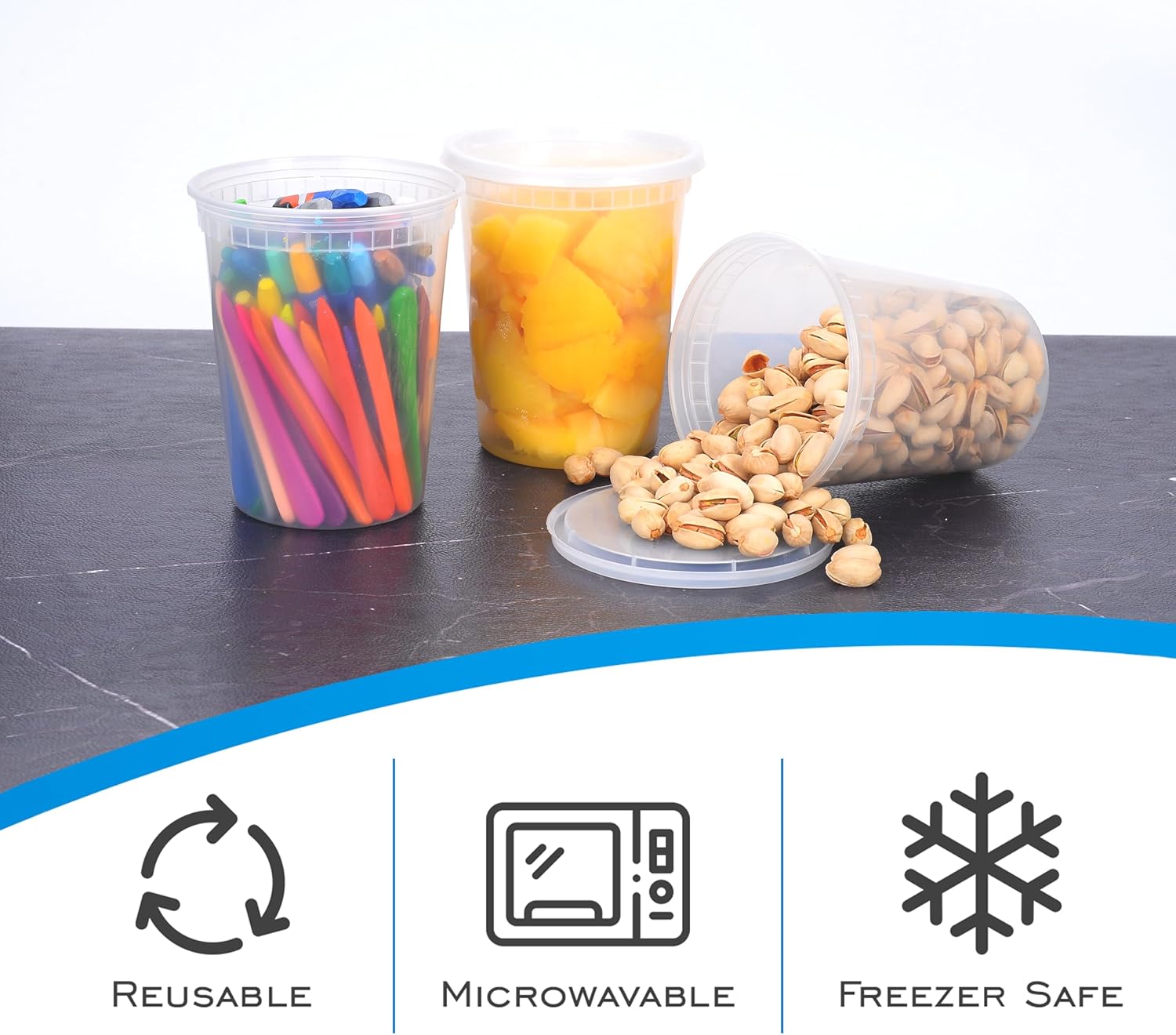 EDI [32 OZ, 40 Sets] Plastic Deli Food Storage Containers with Airtight Lids | Microwave-, Freezer-, Dishwasher-Safe | BPA Free | Heavy-Duty | Meal Prep | Leakproof | Recyclable