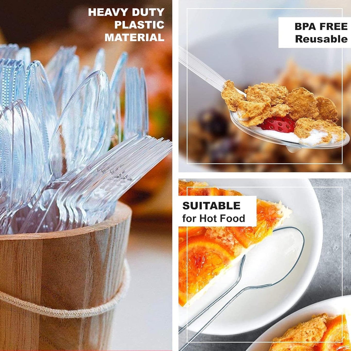 EDI Clear Disposable Plastic Cutlery Set - 96 Piece Assorted: 32 Forks, 32 Knives, 32 Spoons | Heavy-Duty, BPA-Free, Reusable | Clear Plastic Fork and Knife Set