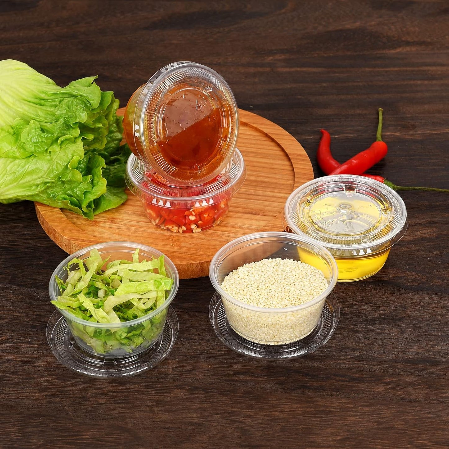 EDI Clear Disposable Plastic Portion Cups with Leakproof Lids - 50 Sets, 3.25 OZ, BPA Free, Recyclable - Jello Shot, Condiment & Dipping Sauce, Souffle Cups