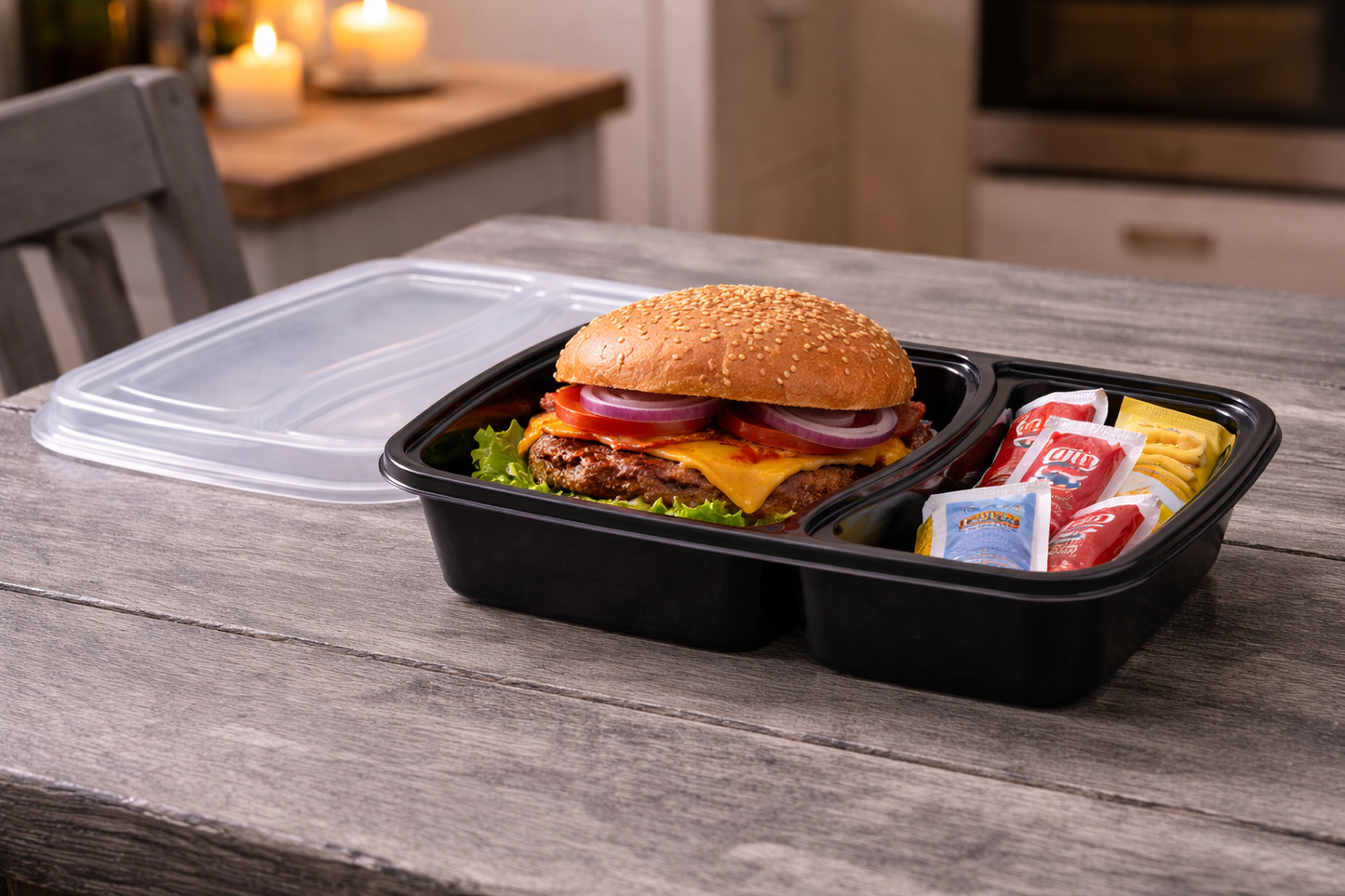 Square HD Compartment Containers with Lids